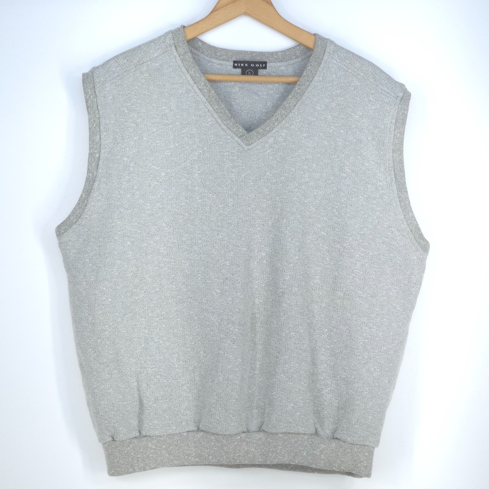 Nike Golf Sweater Vest Men's Large Gray Fleece V-Neck Pullover Activewear Preppy
